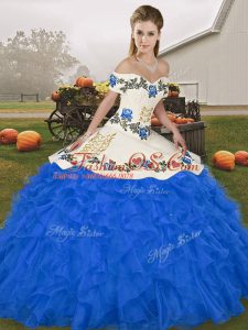 Customized Royal Blue Sleeveless Organza Lace Up Quinceanera Gowns for Military Ball and Sweet 16 and Quinceanera