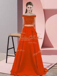 Rust Red Sleeveless Beading Backless Prom Party Dress