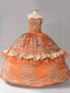 Delicate Ball Gowns Quinceanera Gowns Orange Sweetheart Satin Sleeveless Floor Length Lace Up