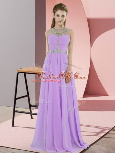 Vintage Empire Prom Dress Lavender Scoop Chiffon Sleeveless Floor Length Zipper