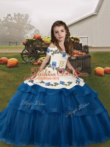 Custom Fit Sleeveless Lace Up Floor Length Embroidery and Ruffled Layers Child Pageant Dress