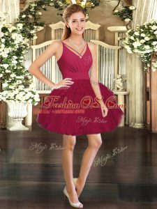 Ruffles Runway Inspired Dress Wine Red Backless Sleeveless Mini Length