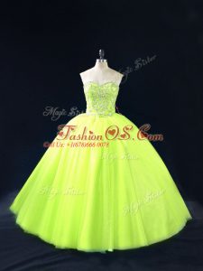 Ball Gowns 15 Quinceanera Dress Yellow Green Sweetheart Tulle Sleeveless Floor Length Lace Up