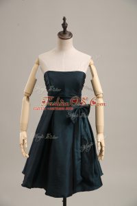Peacock Green A-line Taffeta Strapless Sleeveless Bowknot Mini Length Zipper Prom Evening Gown