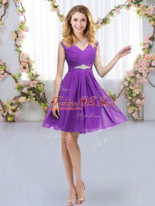 Adorable Eggplant Purple V-neck Zipper Belt Quinceanera Court of Honor Dress Sleeveless