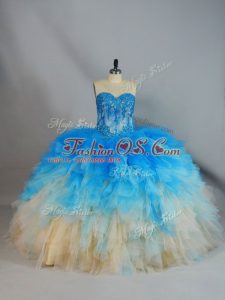 Wonderful Multi-color Ball Gowns Sweetheart Sleeveless Tulle Lace Up Appliques and Ruffles Quinceanera Gowns