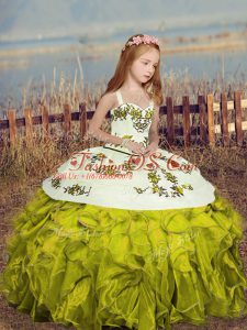 Super Straps Sleeveless Lace Up Pageant Dress for Girls Olive Green Organza