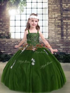 Straps Sleeveless Lace Up Winning Pageant Gowns Green Tulle