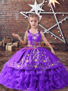 On Sale Ball Gowns Kids Formal Wear Lavender Straps Satin and Organza Sleeveless Floor Length Lace Up