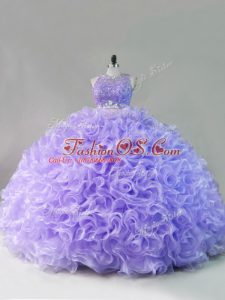 High End Floor Length Lace Up Quince Ball Gowns Lavender for Sweet 16 and Quinceanera with Beading