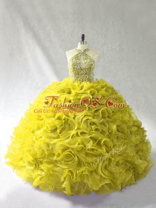 Olive Green Organza Lace Up Quinceanera Gowns Sleeveless Brush Train Beading and Ruffles