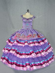 Floor Length Lavender Quinceanera Dress Straps Sleeveless Lace Up