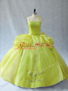 Yellow Green Lace Up Sweet 16 Dresses Appliques Sleeveless Floor Length