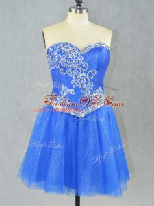 Modern Sleeveless Tulle Mini Length Lace Up Celebrity Style Dress in Blue with Beading