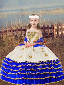 Dazzling Sleeveless Lace Up Floor Length Beading and Embroidery and Ruffled Layers Little Girls Pageant Gowns