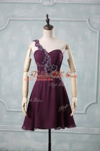 Empire Cocktail Dresses Dark Purple One Shoulder Chiffon Sleeveless Zipper