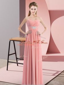 Modern Sleeveless Chiffon Floor Length Zipper Prom Dresses in Watermelon Red with Beading