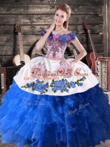 Fantastic Floor Length Lace Up Sweet 16 Quinceanera Dress Blue And White for Sweet 16 and Quinceanera with Appliques