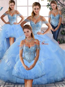 Sweet Blue Vestidos de Quinceanera Tulle Beading and Ruffles