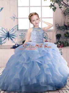 Charming Lavender Scoop Zipper Beading and Ruffles Pageant Gowns For Girls Sleeveless