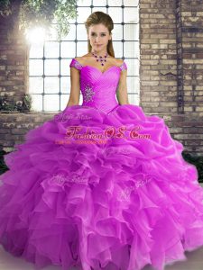 New Arrival Beading and Ruffles and Pick Ups Quinceanera Dresses Lilac Lace Up Sleeveless Floor Length