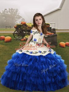 Gorgeous Straps Sleeveless Organza Girls Pageant Dresses Embroidery and Ruffled Layers Lace Up