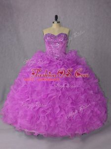 Floor Length Lace Up Quince Ball Gowns Lilac for Sweet 16 and Quinceanera with Beading