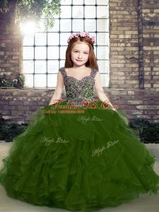 Sleeveless Beading and Ruffles Side Zipper Little Girl Pageant Dress