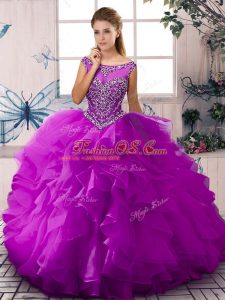 Spectacular Purple Sleeveless Organza Zipper Quinceanera Dresses for Sweet 16 and Quinceanera