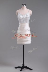 Perfect Champagne Satin Side Zipper Straps Sleeveless Mini Length Cocktail Dress Beading