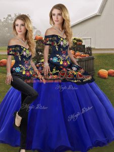 Perfect Embroidery Quinceanera Dress Royal Blue Lace Up Sleeveless Floor Length