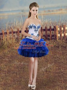 Smart Mini Length Ball Gowns Sleeveless Royal Blue Dress for Prom Lace Up