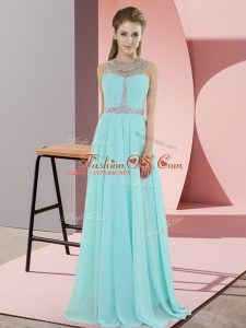 Fashion Chiffon Scoop Sleeveless Zipper Beading Evening Dress in Baby Blue