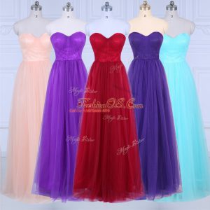 Sleeveless Tulle Floor Length Zipper Quinceanera Dama Dress in Peach with Ruching