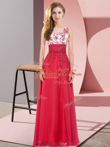 Elegant Empire Court Dresses for Sweet 16 Red Scoop Chiffon Sleeveless Floor Length Backless