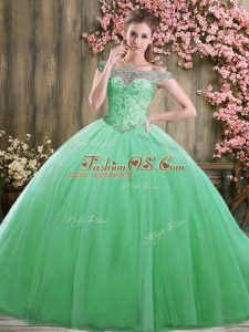 Pretty Sleeveless Floor Length Beading Lace Up Sweet 16 Dress with Green