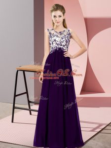 High Class Purple Sleeveless Chiffon Zipper Dama Dress for Quinceanera for Wedding Party