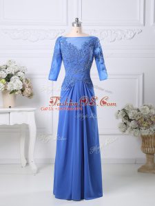 Sweet Half Sleeves Chiffon Floor Length Zipper Mother Of The Bride Dress in Blue with Lace