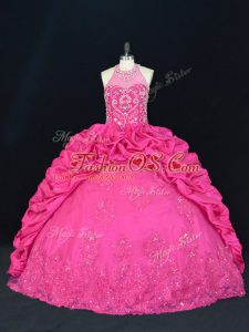 Sleeveless Lace Up Beading and Appliques and Embroidery and Pick Ups Quince Ball Gowns