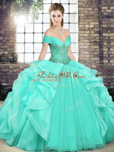 Charming Apple Green Sleeveless Beading and Ruffles Floor Length Quinceanera Gown