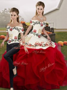 Elegant Tulle Sleeveless Floor Length Sweet 16 Dresses and Embroidery and Ruffles