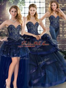 Sweetheart Sleeveless Lace Up Quinceanera Gown Navy Blue Tulle