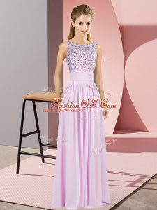 Delicate Lilac Sleeveless Chiffon Backless Prom Dress for Prom and Party and Military Ball