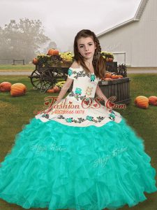 Super Turquoise Long Sleeves Lace Up Evening Gowns for Party and Military Ball and Wedding Party