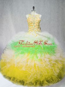 Custom Made Multi-color Sleeveless Floor Length Beading and Ruffles Zipper 15th Birthday Dress