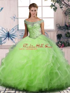 Fitting Sleeveless Floor Length Beading and Ruffles Lace Up Quinceanera Gown