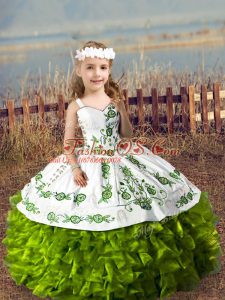 Ball Gowns Pageant Dress for Womens Olive Green Straps Organza Sleeveless Floor Length Lace Up