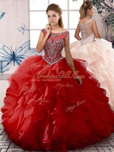 Sweet Organza Sleeveless Floor Length 15 Quinceanera Dress and Beading and Ruffles