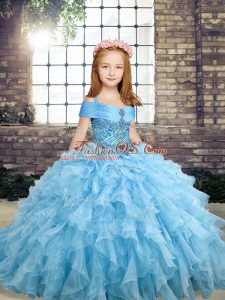 Organza Sleeveless Floor Length Little Girl Pageant Gowns and Beading and Ruffles