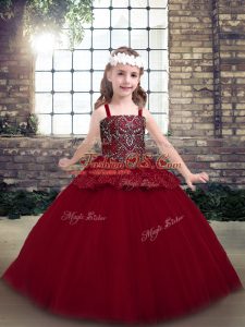 Floor Length Ball Gowns Sleeveless Red Child Pageant Dress Zipper